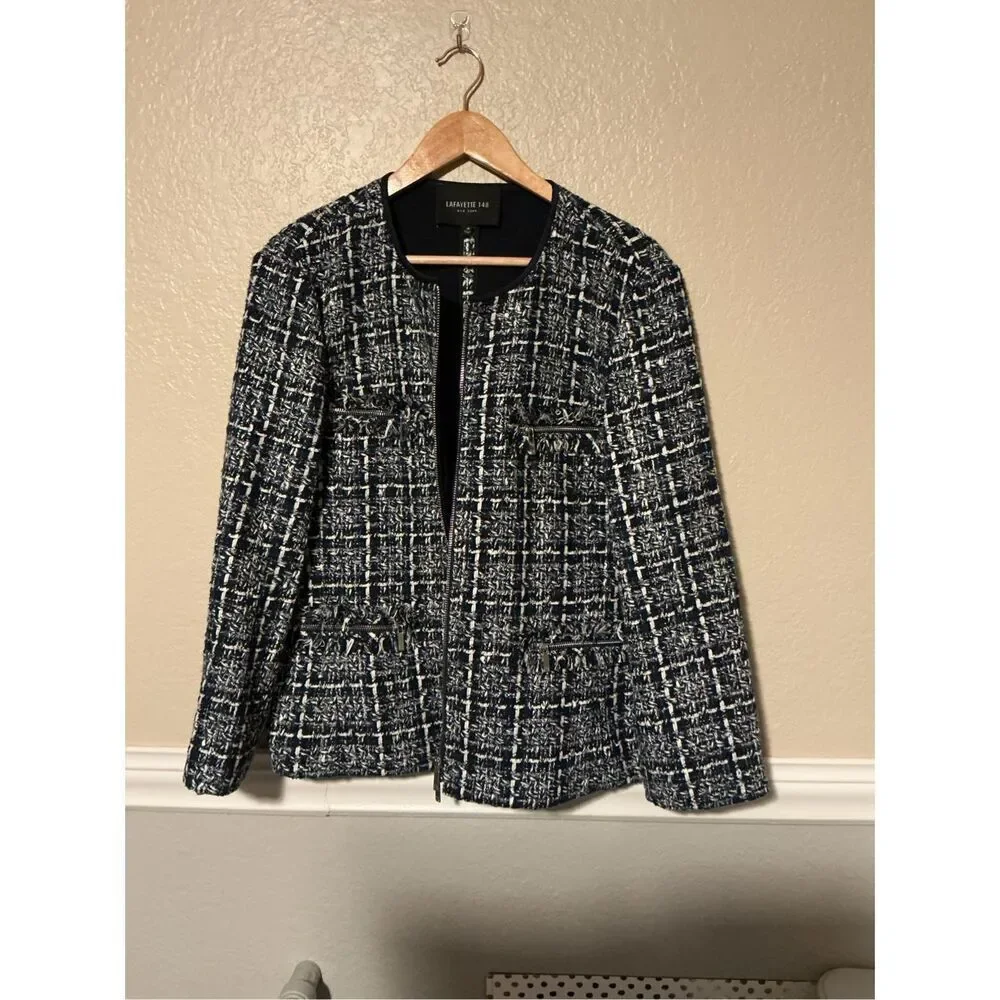 Lafayette148 New York Plaid Tweed Blazer Jacket